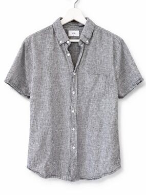 Onia Revolve Gray ShortSleeve Linen Blend Up Shirt Size M Coastal Beach Vacation